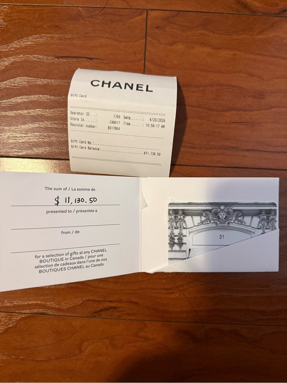 Chanel gift card